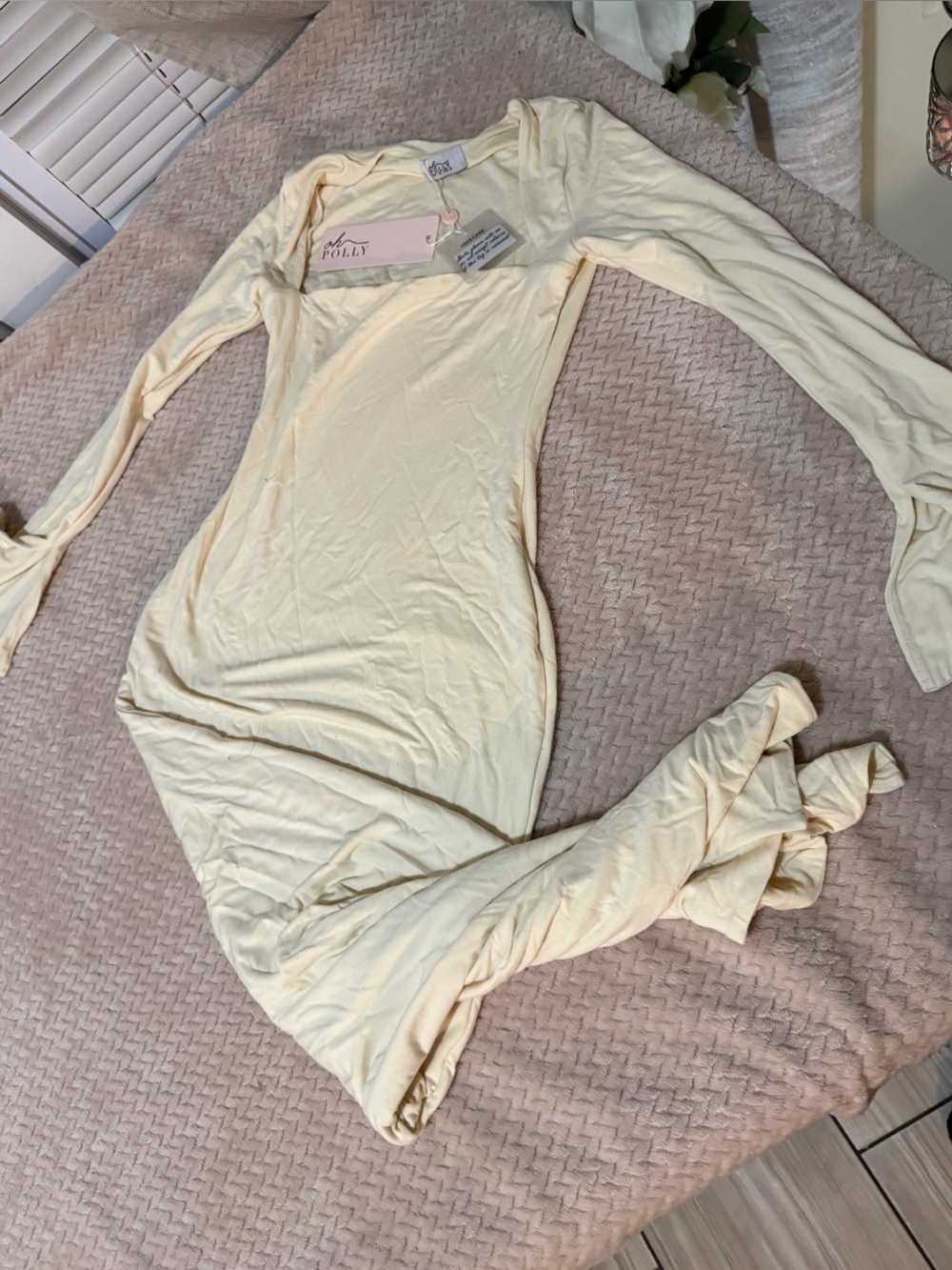 Oh Polly Gelisa Ivory Square Neck Long Sleeve Maxi Dress US 6 /Uk 10